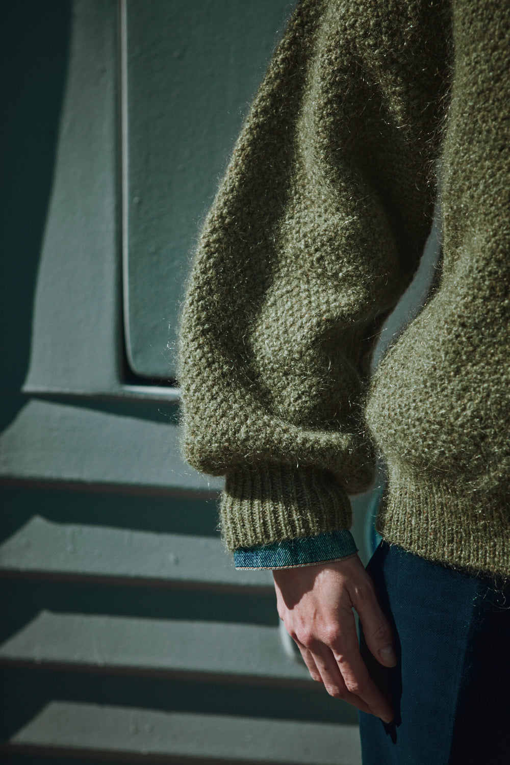 GEORGE Veste cardigan à col montant en laine mérinos-mohair - Vert olive