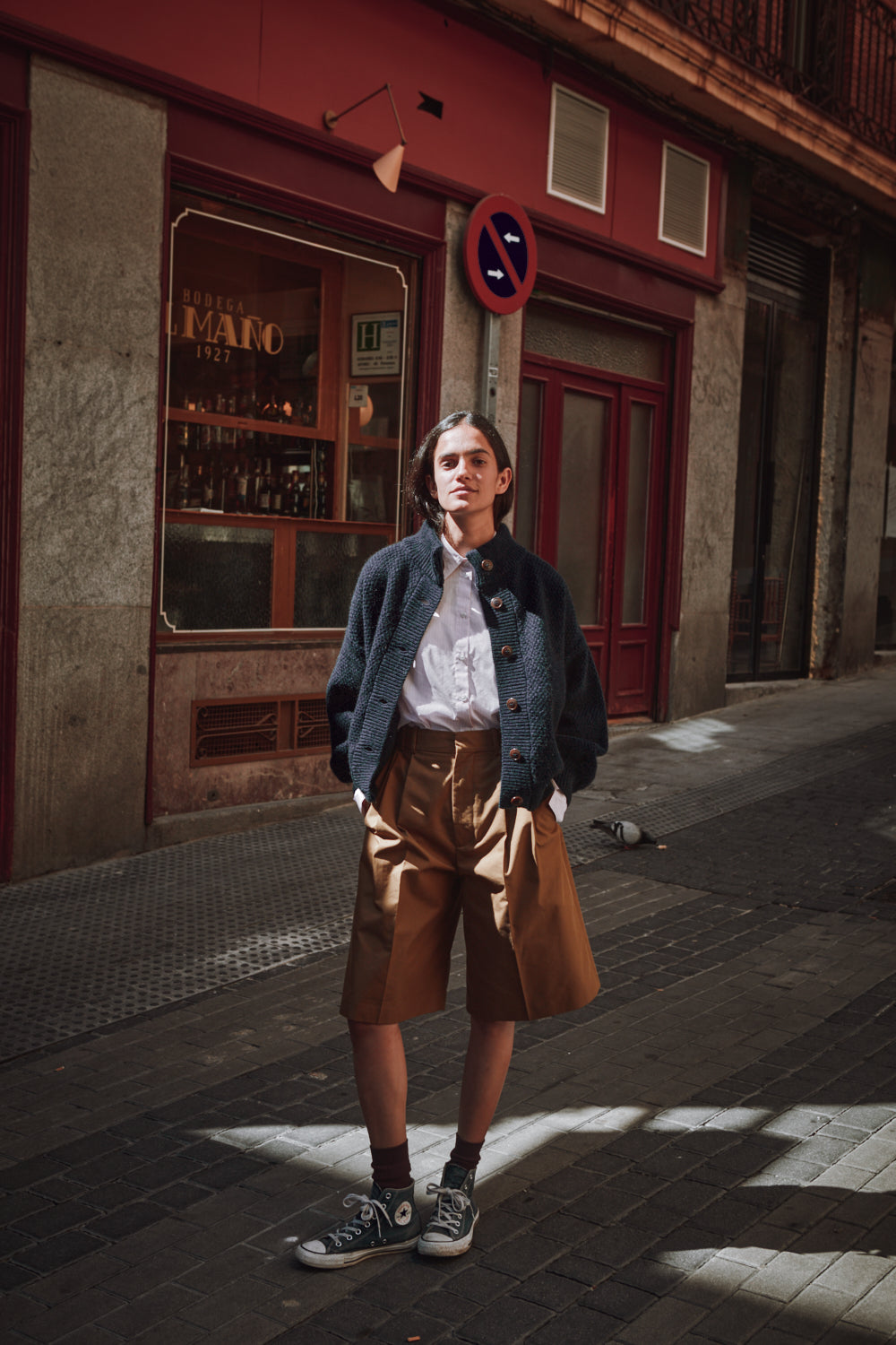 GEORGE Veste cardigan à col montant en laine yack- Bleu nuit