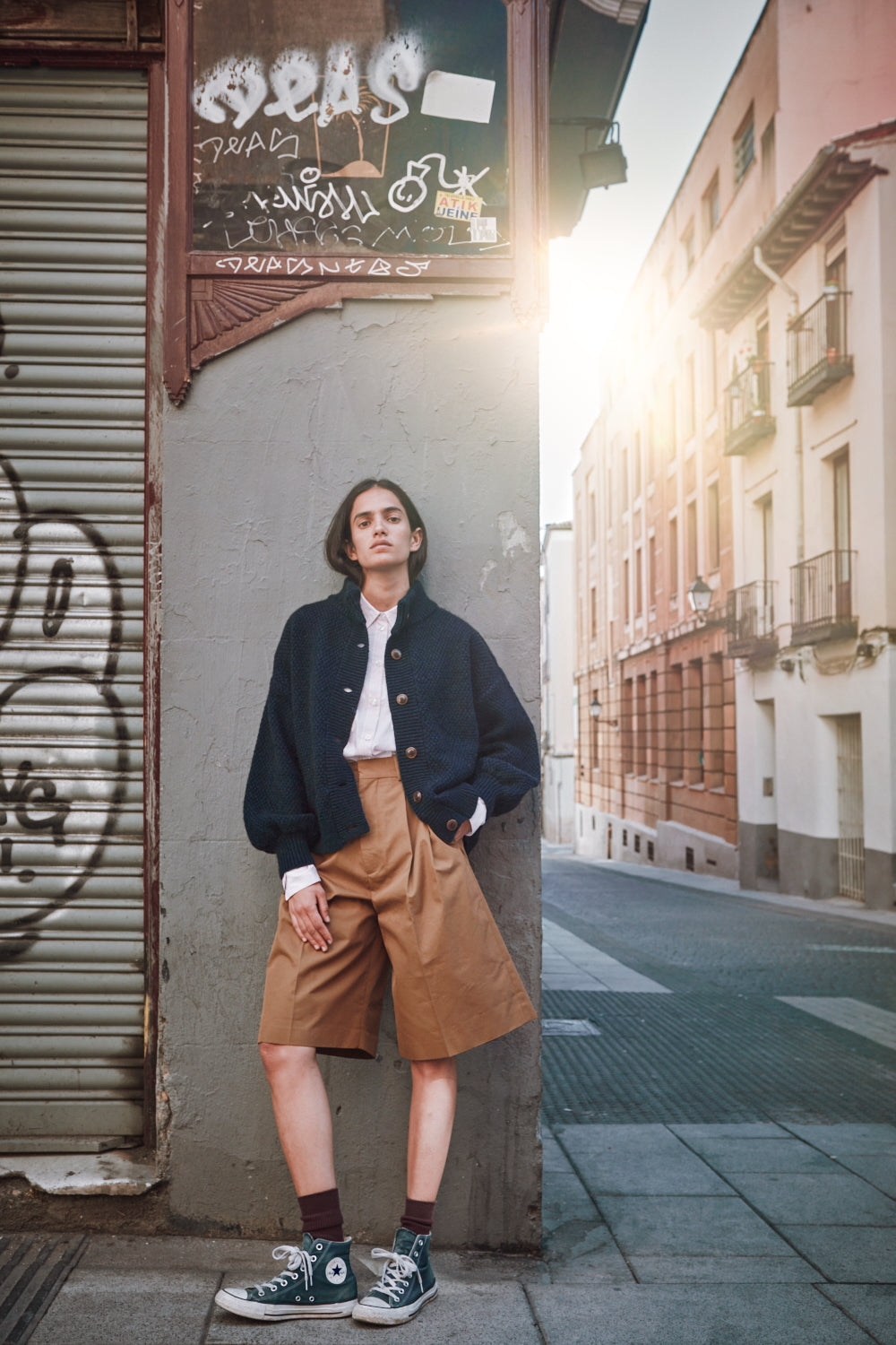 GEORGE Veste cardigan à col montant en laine yack- Bleu nuit
