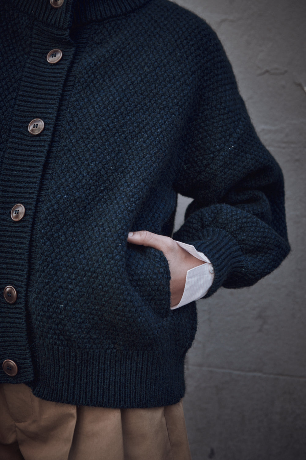 GEORGE Veste cardigan à col montant en laine yack- Bleu nuit