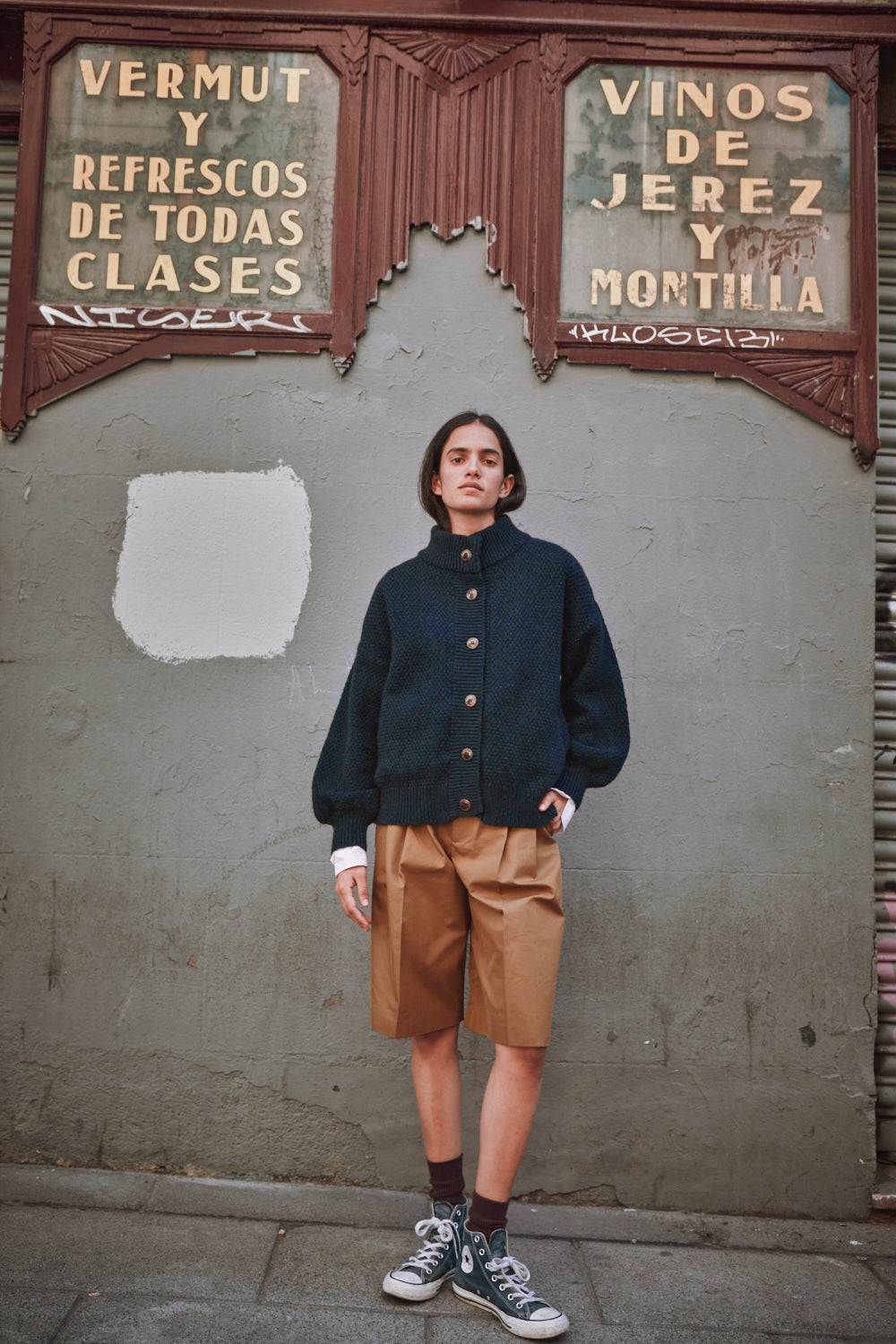 GEORGE Veste cardigan à col montant en laine yack- Bleu nuit
