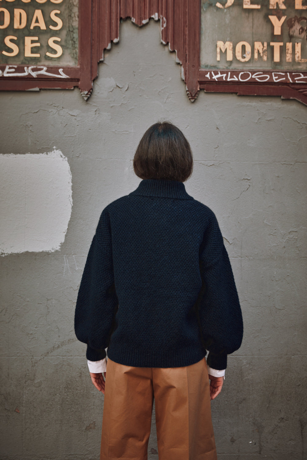 GEORGE Veste cardigan à col montant en laine yack- Bleu nuit