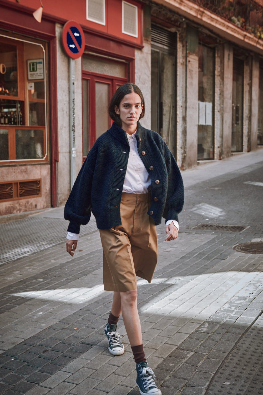 GEORGE Veste cardigan à col montant en laine yack- Bleu nuit