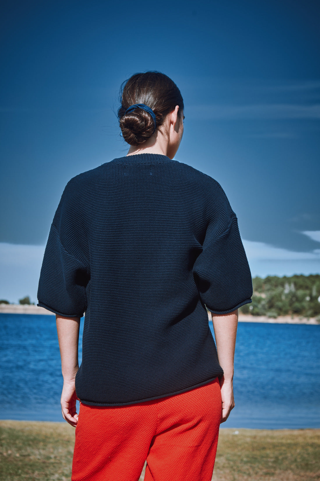 T-shirt oversize Bleu marine en coton biologique - GERALDINE | L'Envers