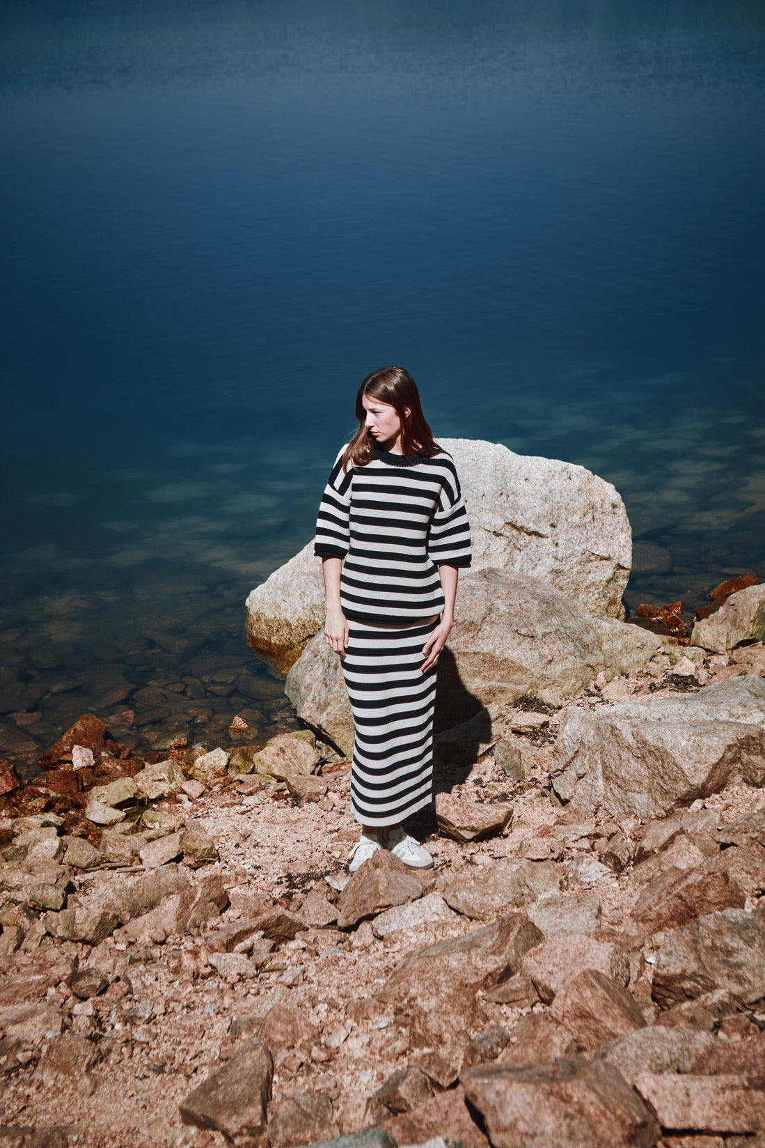 GERALDINE T-shirt oversize en coton bio - Rayures bleu marine et écru