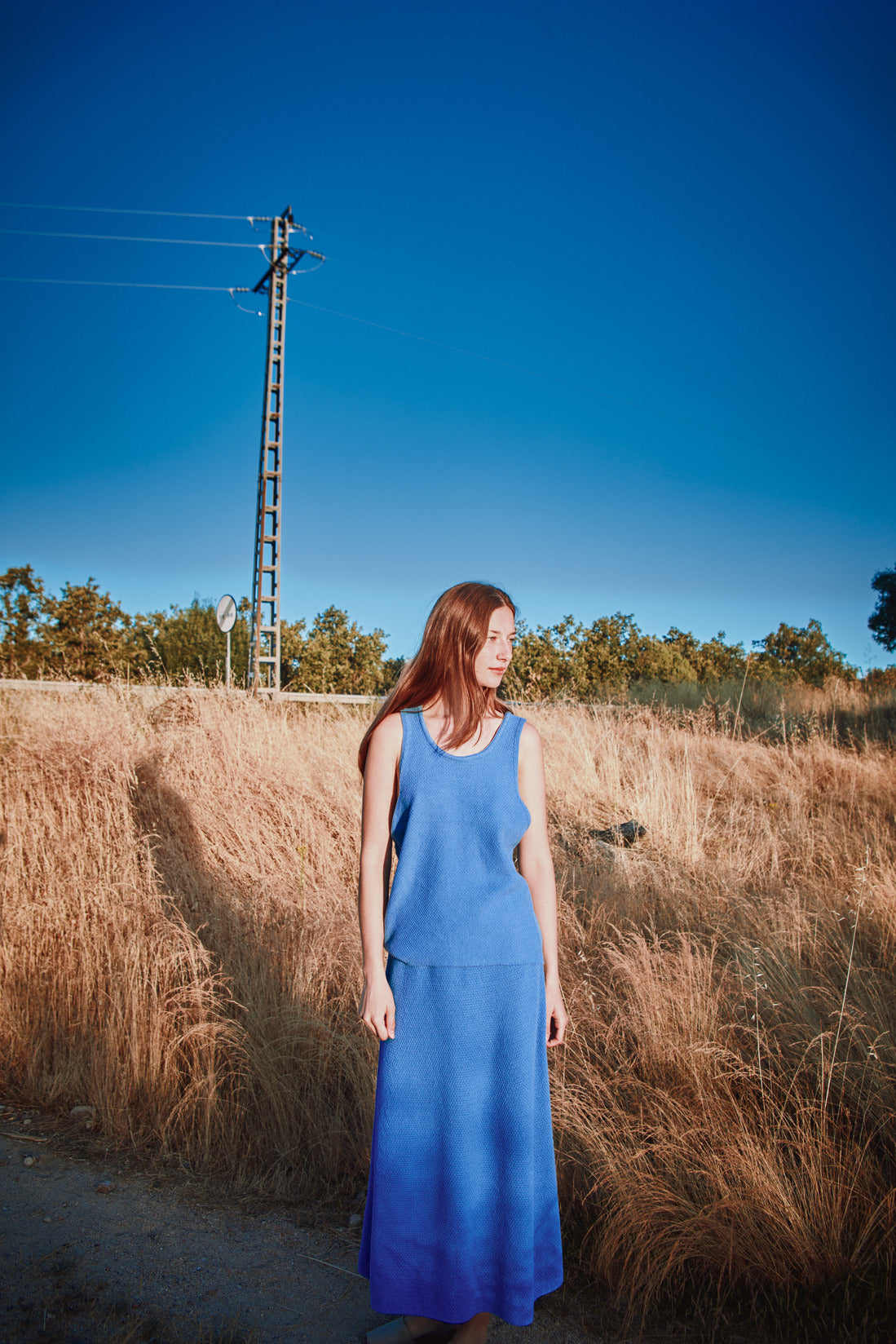 GILDA Jupe longue en coton bio - Bleu cyan