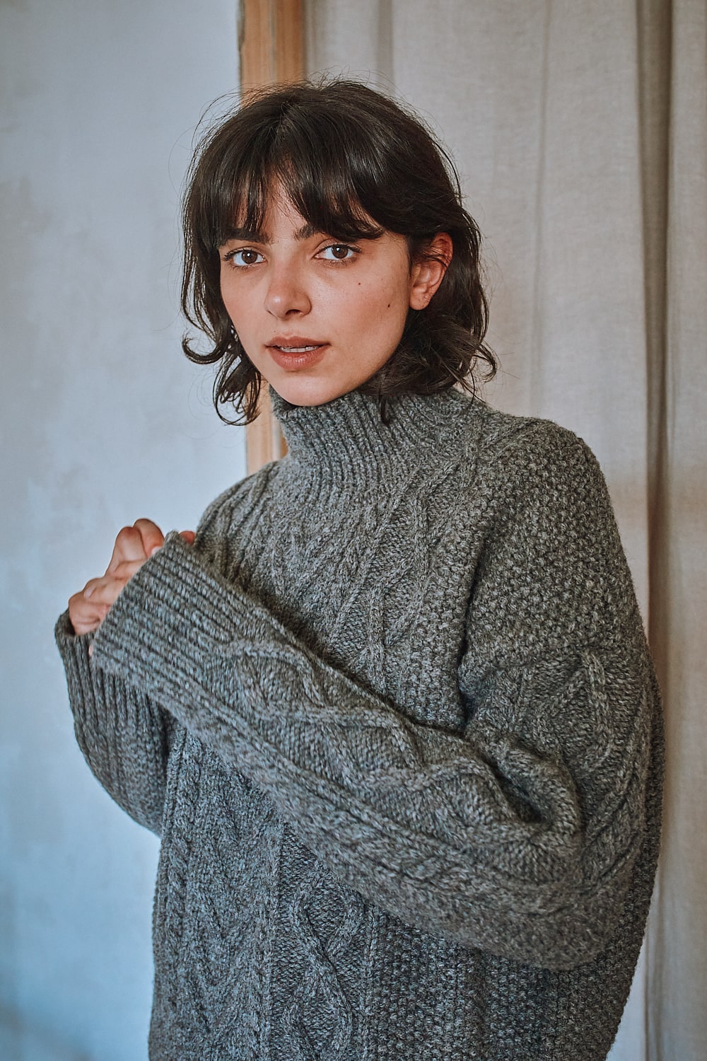 GWENAELLE Pull irlandais en laine mérinos - Gris cendré