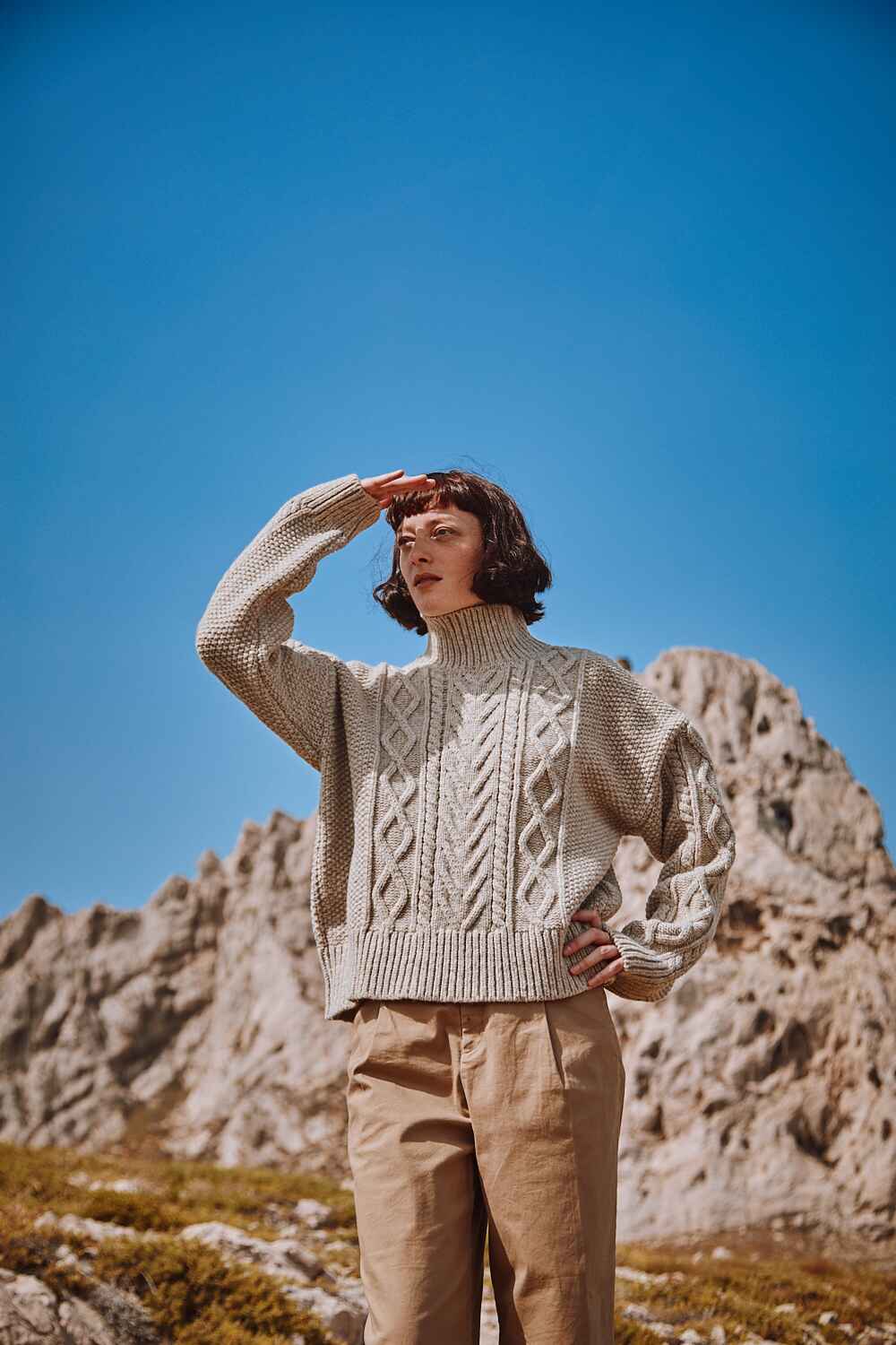 GWENAELLE Pull irlandais en laine mérinos - Beige | L'Envers