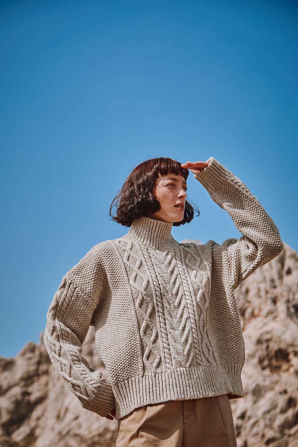 GWENAELLE Pull irlandais en laine mérinos - Beige | L'Envers