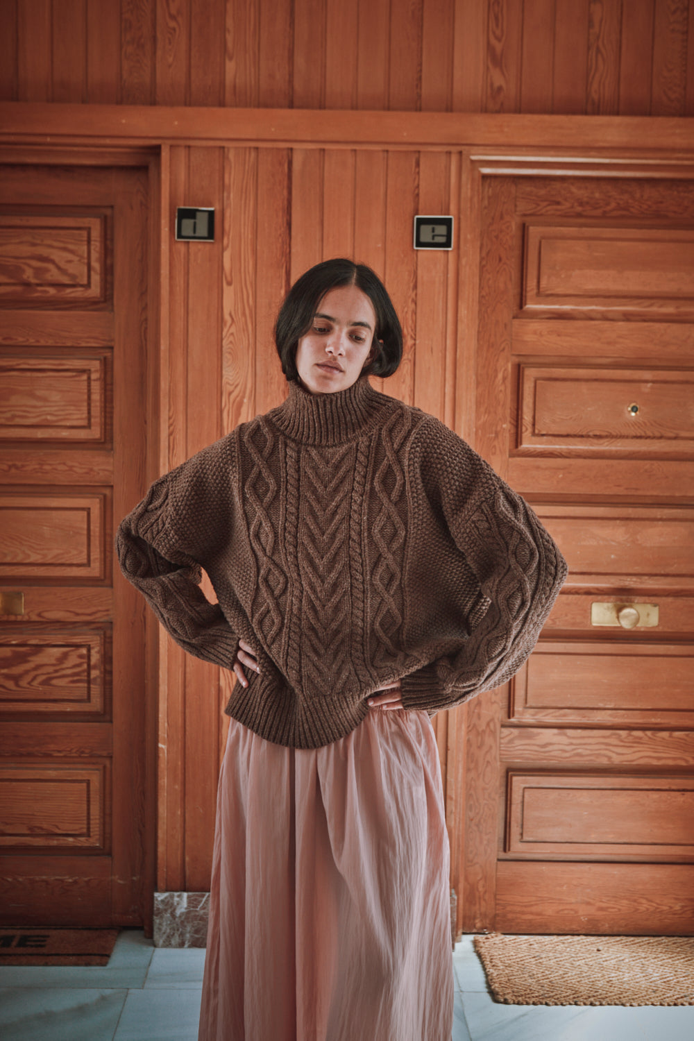 GWENAELLE Pull irlandais en laine mérinos - Chocolat