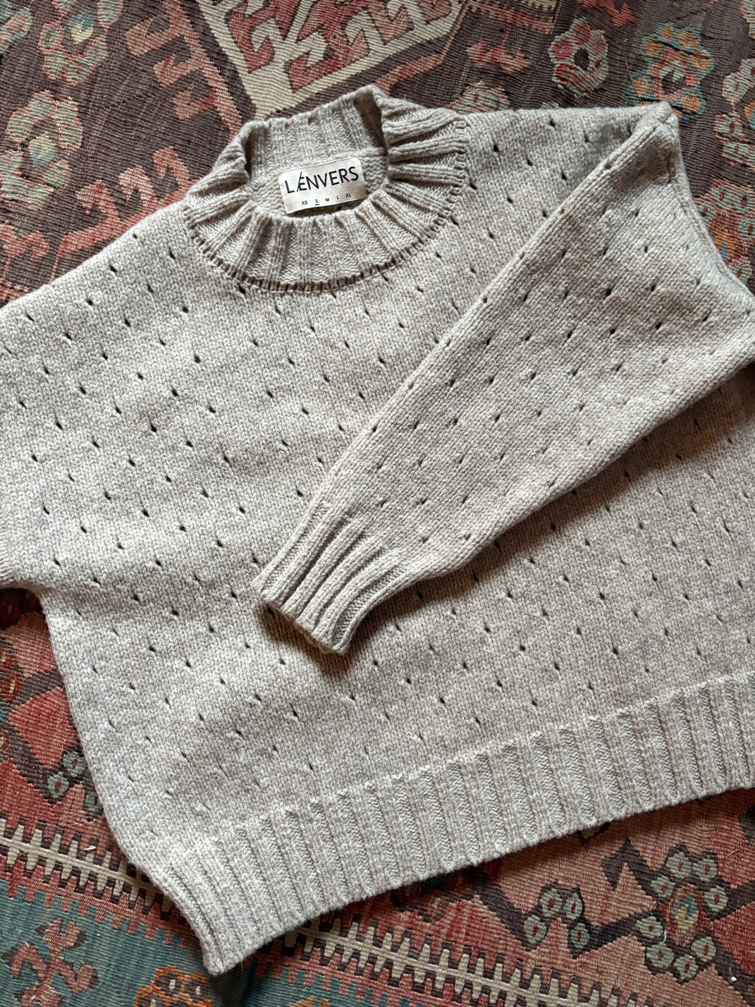 Pull FAUSTINE en maille ouverte en laine mérinos - Beige