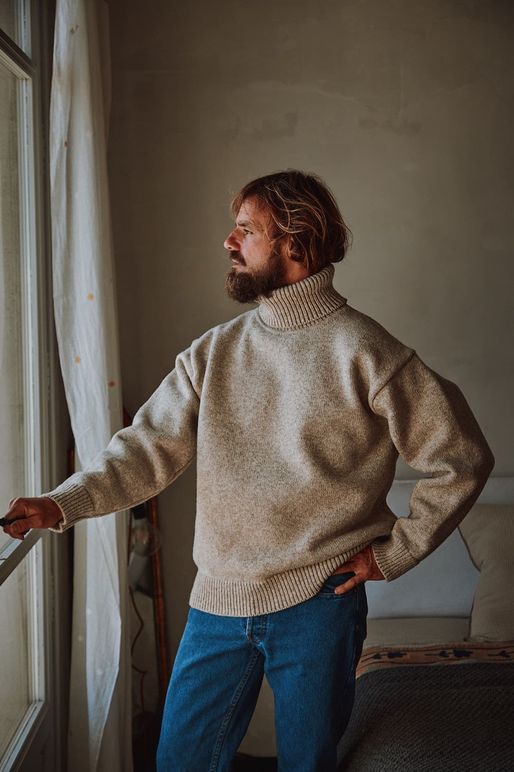 JACQUES Pull à col roulé pour hommes en laine mérinos - Beige | L'Envers