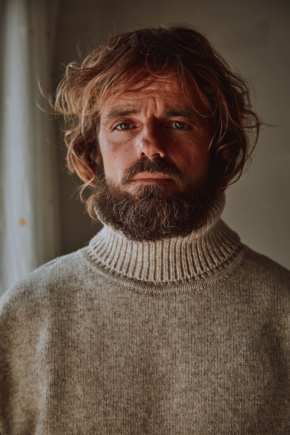 JACQUES Pull à col roulé pour hommes en laine mérinos Beige L