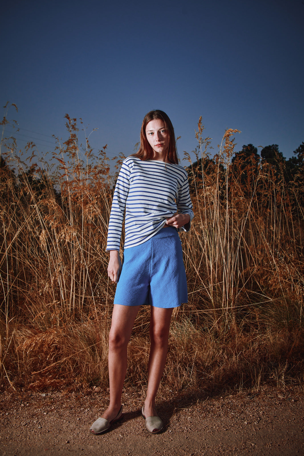 JANE Short slim en coton bio - Bleu cyan