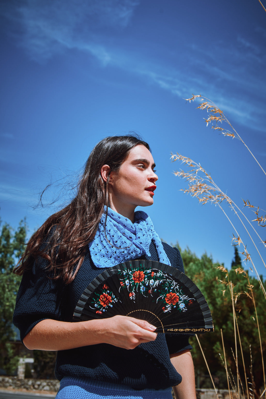 JASMINE Bandana Écharpe en coton bio - Bleu cyan