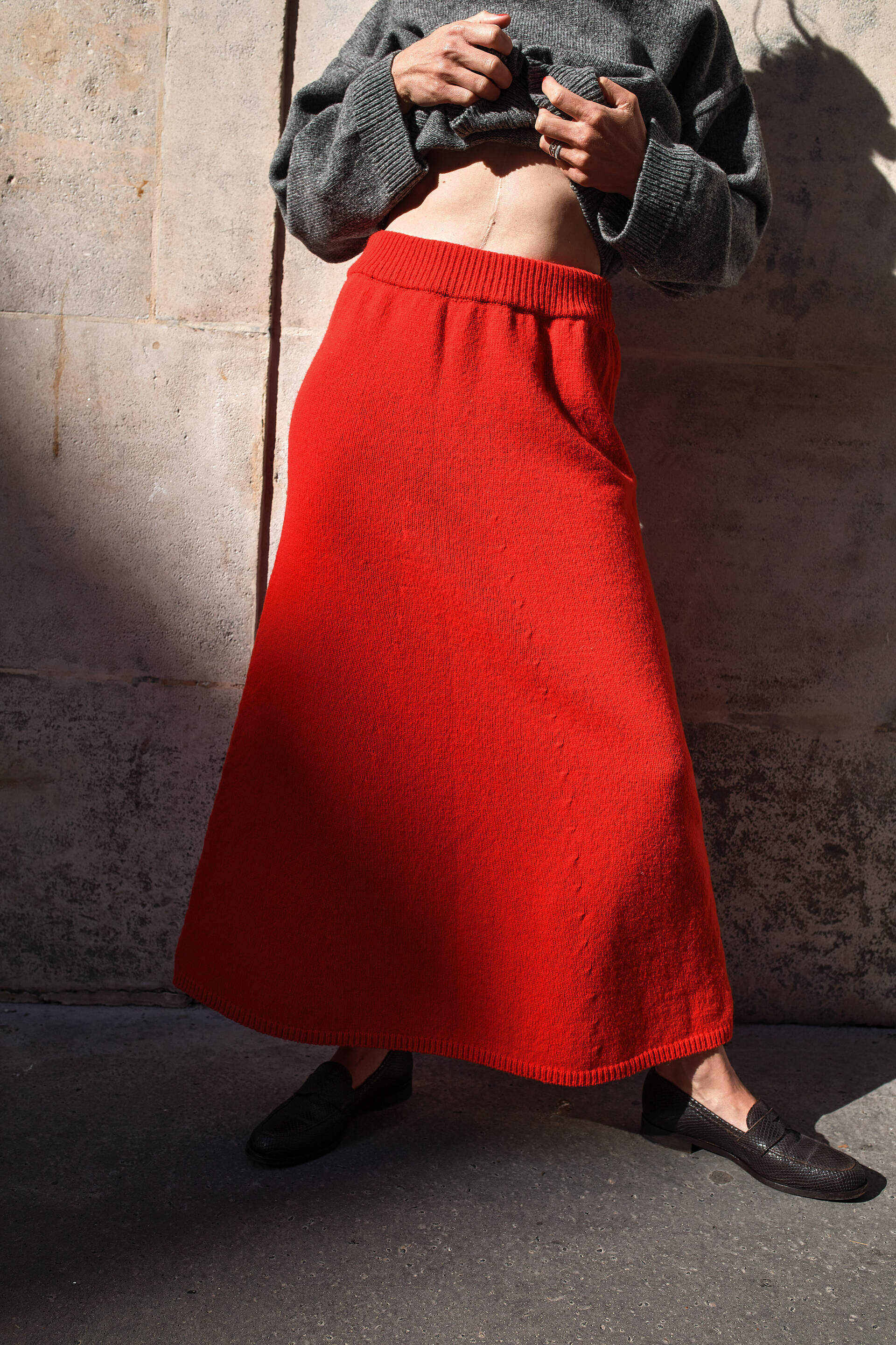 AUGUSTINE Flare Skirt in Merino Wool Red