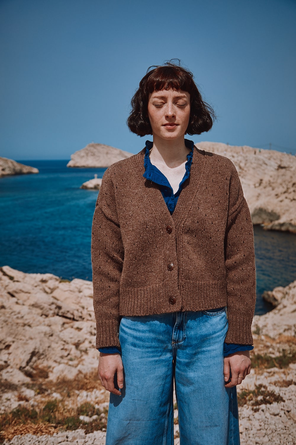 KATRINA Cardigan en laine mérinos - Chocolat, 100% cruelty free sustainable clothing , L'envers
