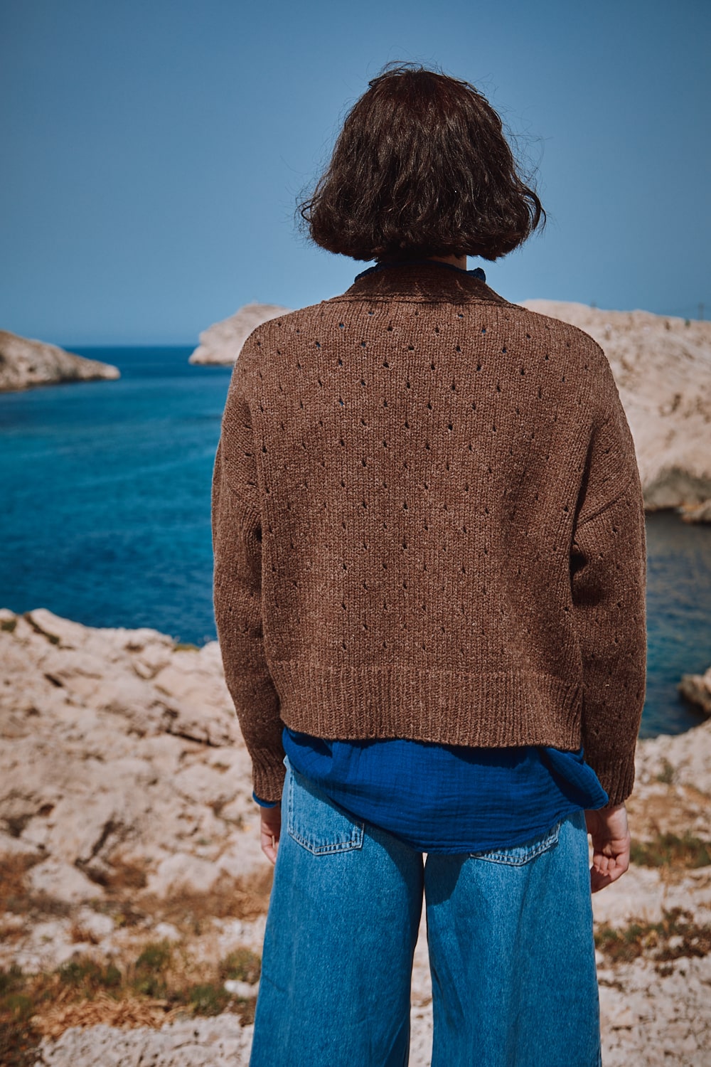 KATRINA Cardigan en laine mérinos - Chocolat, 100% cruelty free sustainable clothing , L'envers