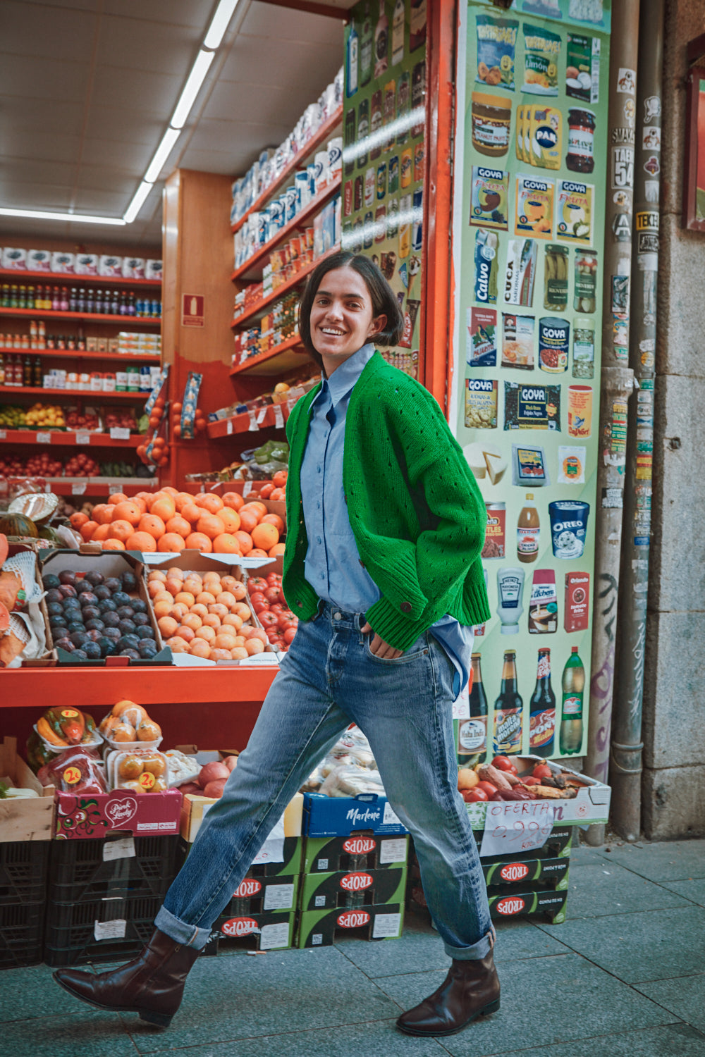 KATRINA Cardigan ajouré en laine mérinos - Vert perroquet