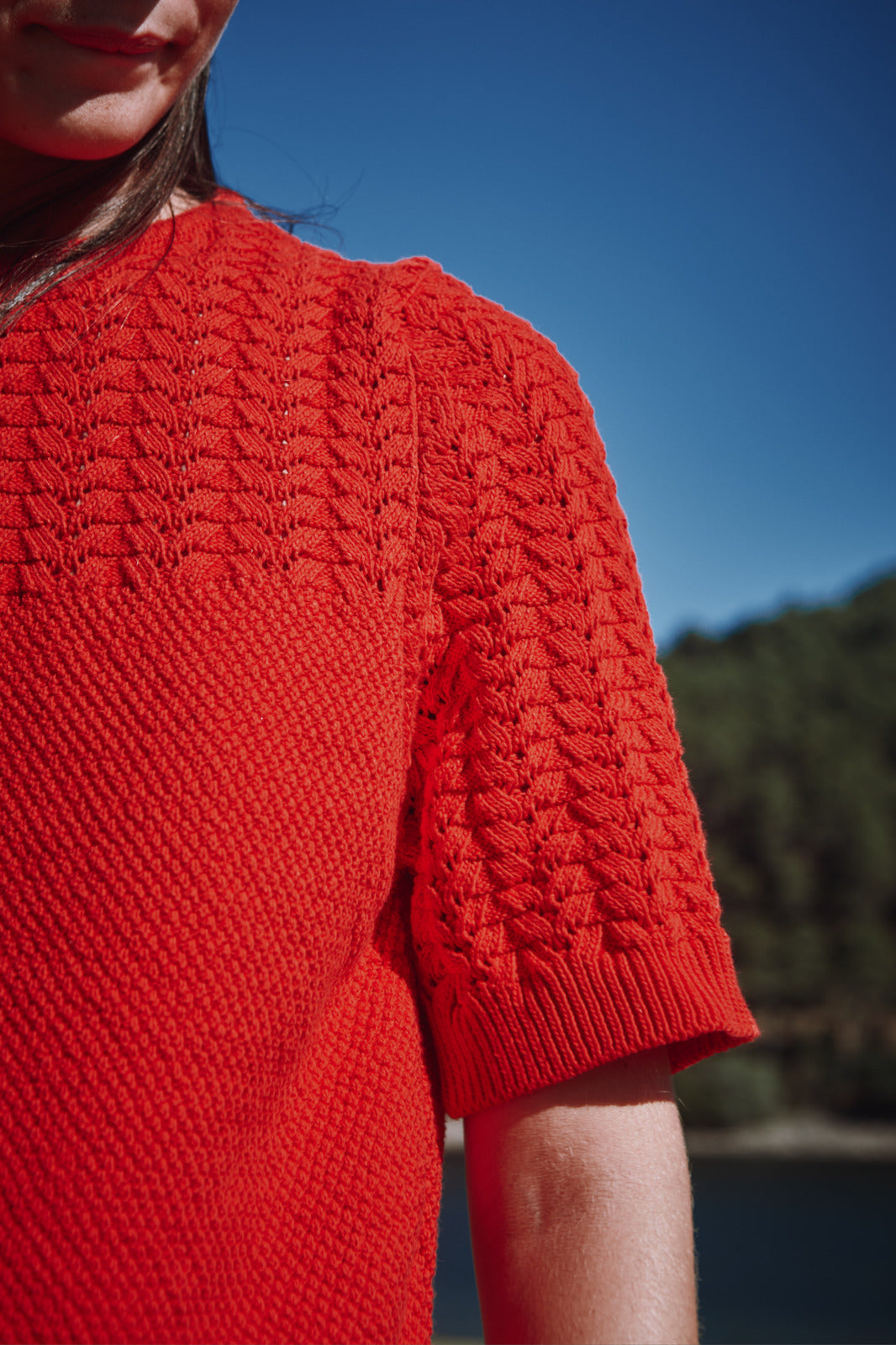 LIZ Top en dentelle en coton biologique - Rouge