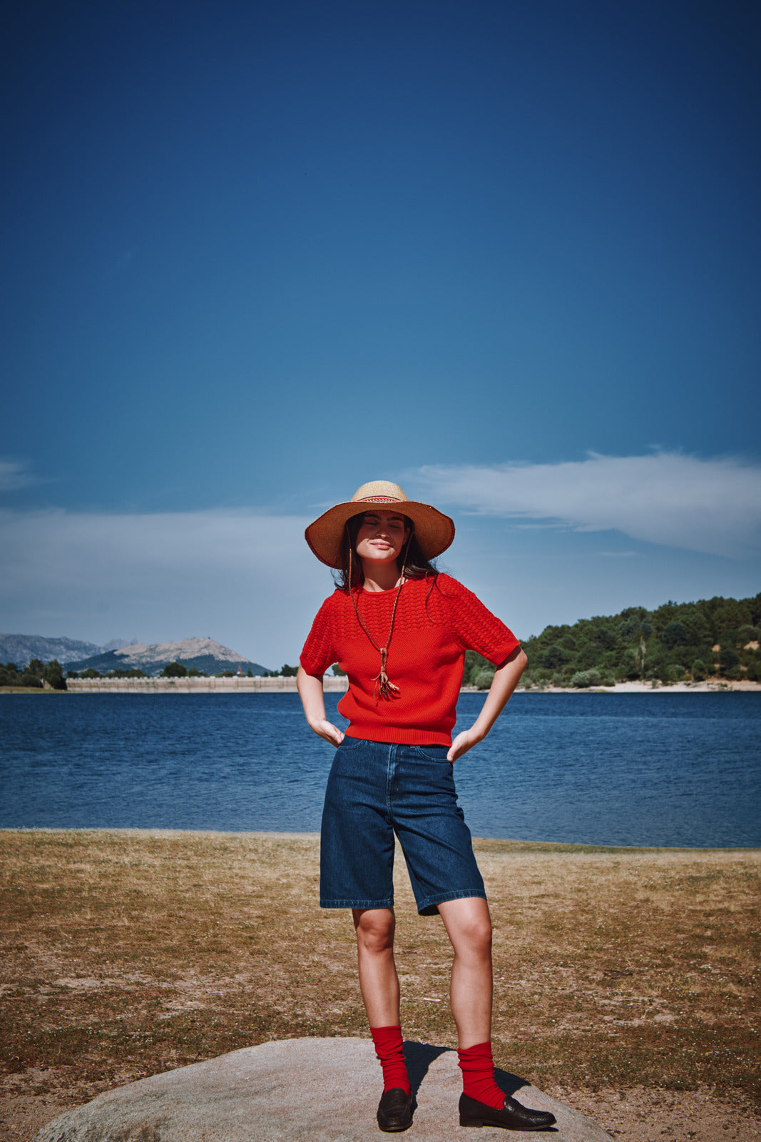 LIZ Top en dentelle en coton biologique - Rouge