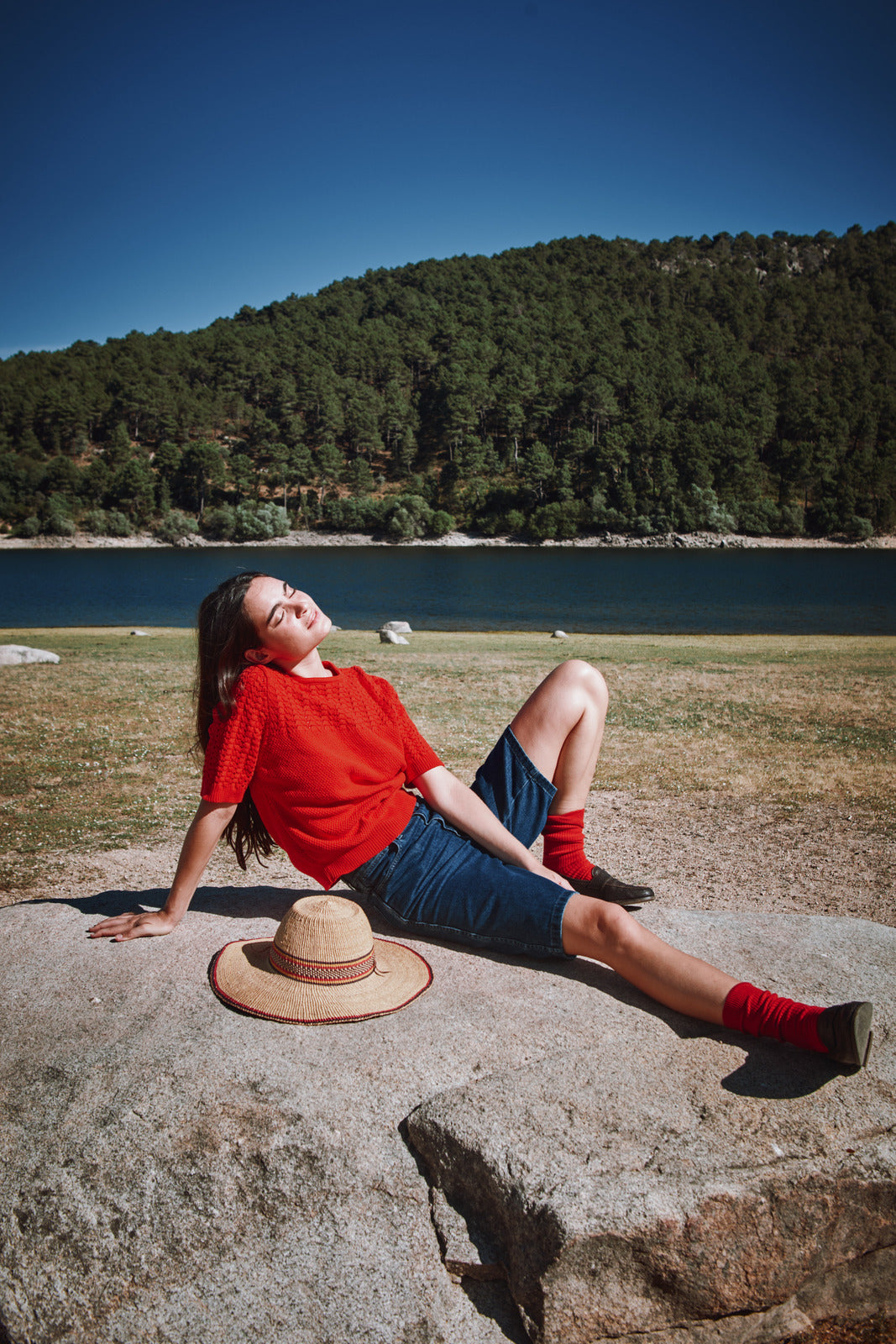 LIZ Top en dentelle en coton biologique - Rouge