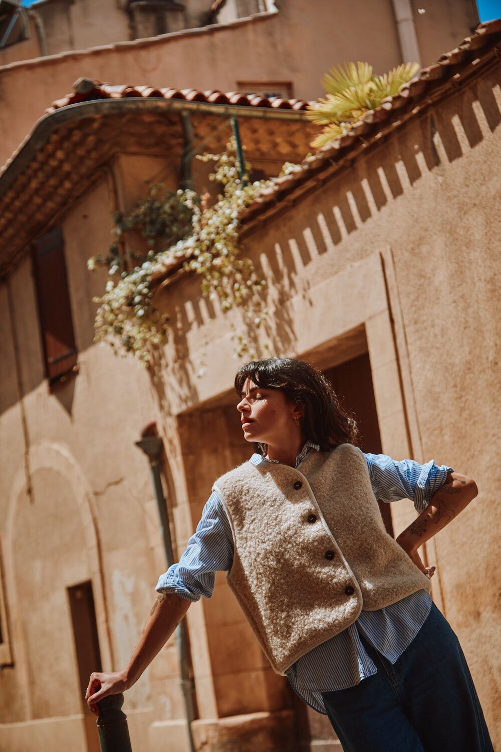 LUCE Gilet de berger en alpaga bouclé - Beige clair