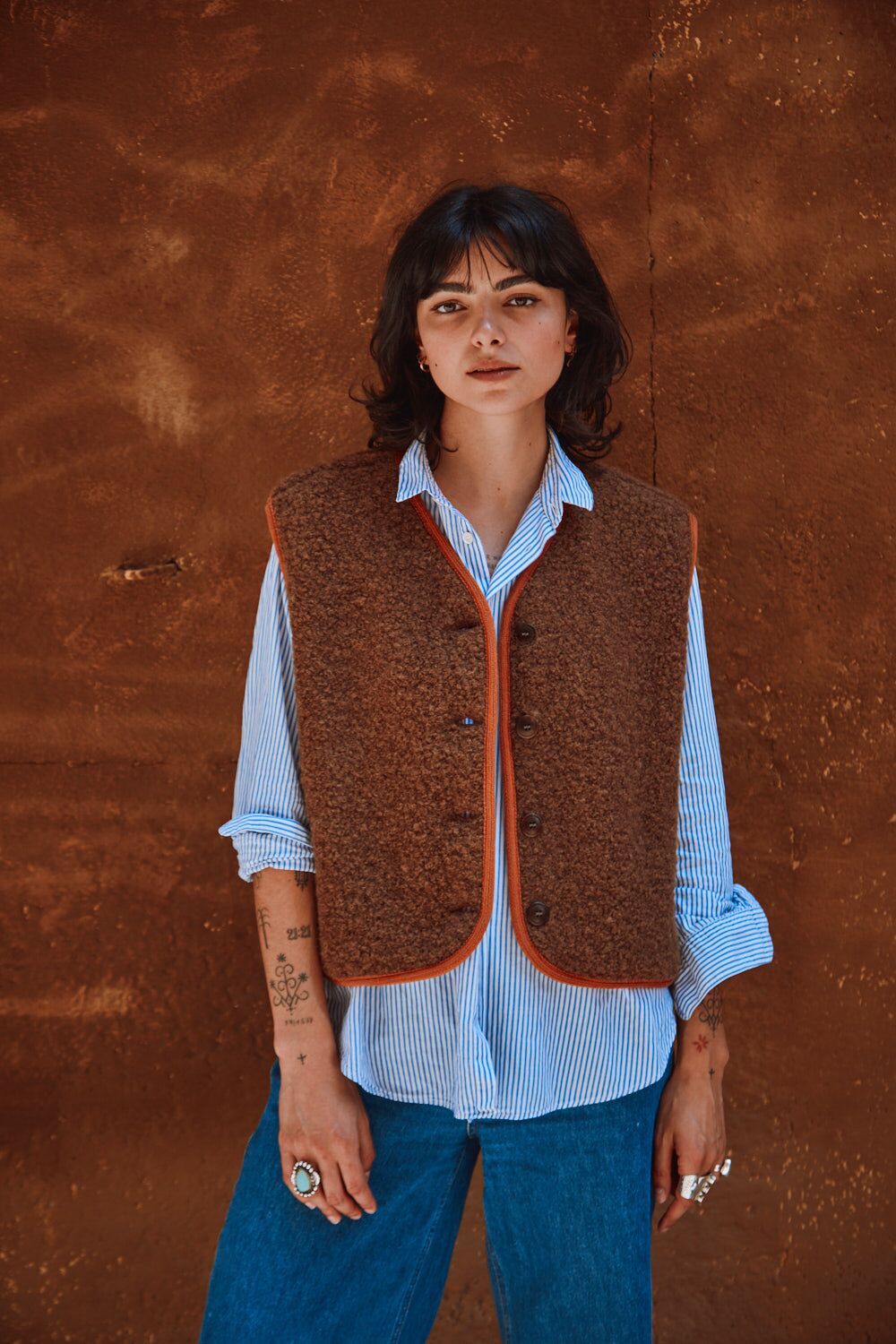 Gilet de berger LUCE en alpaga bouclé - Mocha Brown (En stock)