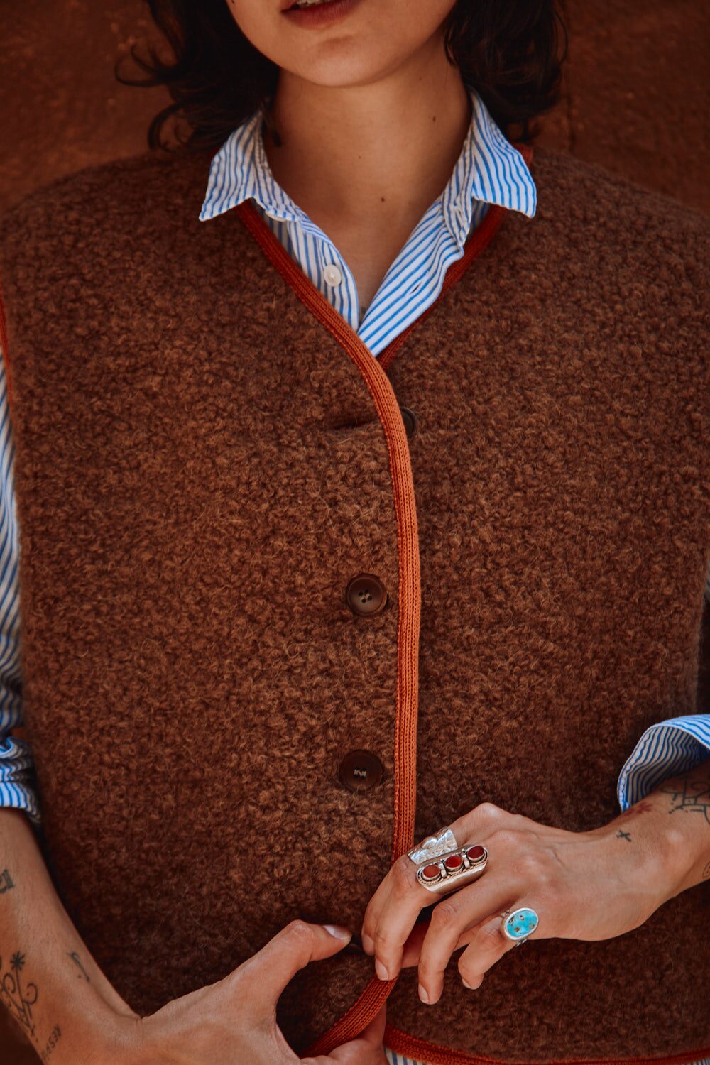 Gilet de berger LUCE en alpaga bouclé - Mocha Brown (En stock)