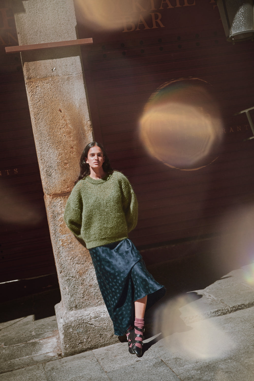 LUCIE Pull chauve-souris en laine mohair - Vert olive