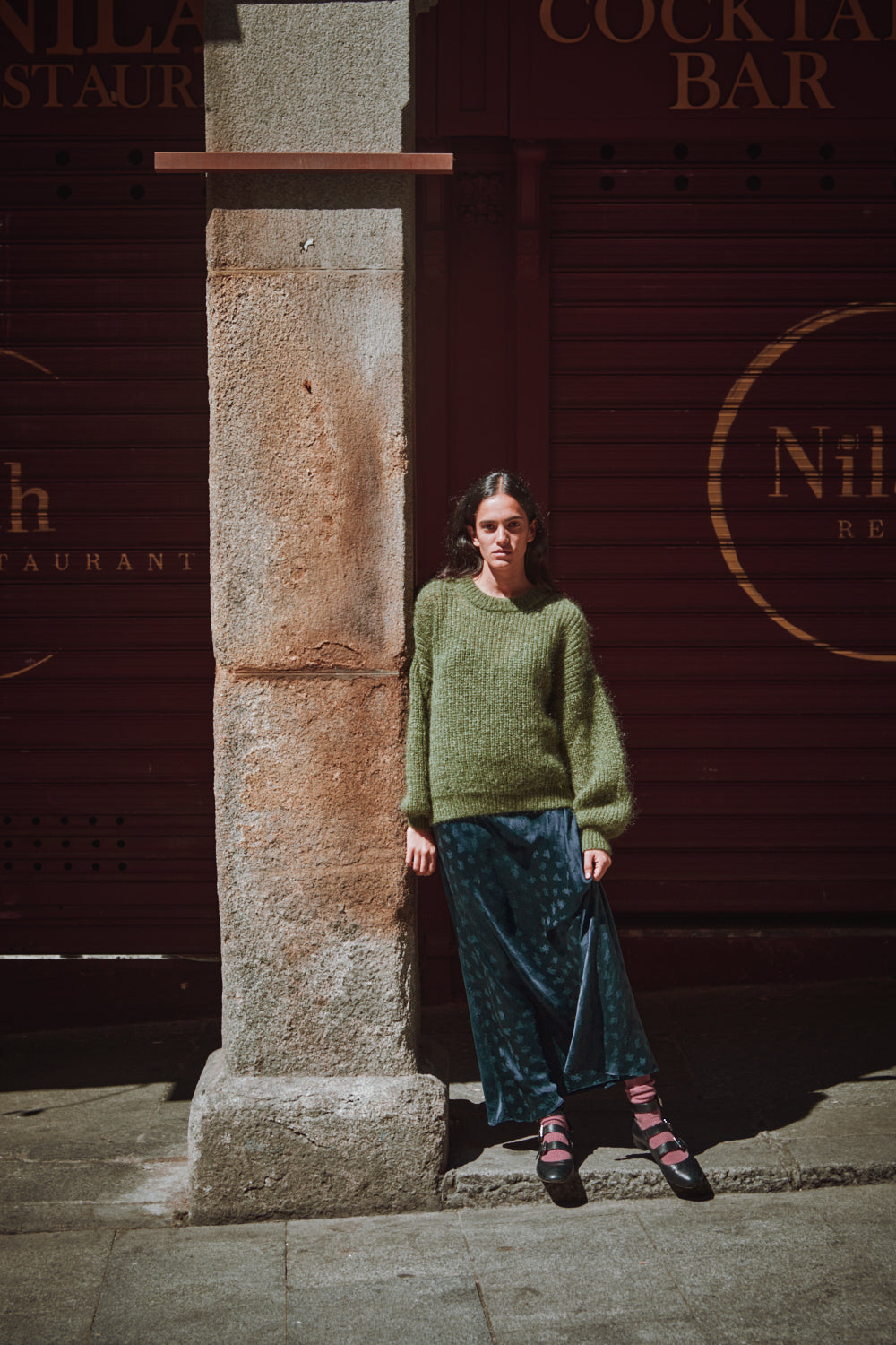 LUCIE Pull chauve-souris en laine mohair - Vert olive