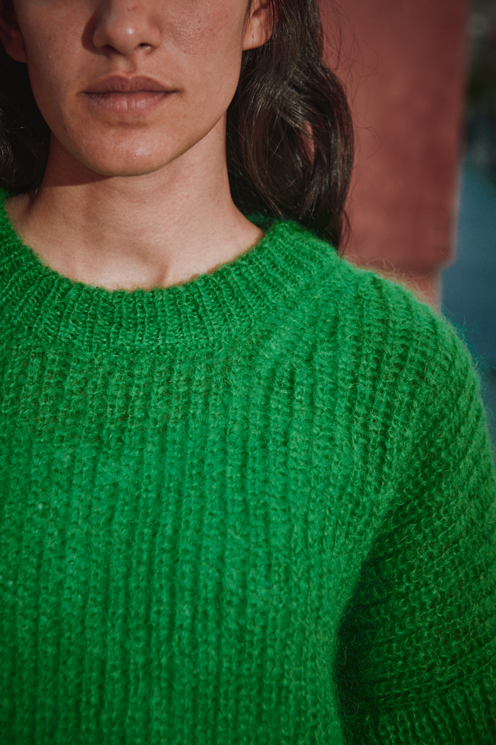 LUCIE Pull chauve-souris en laine mohair - Vert perroquet