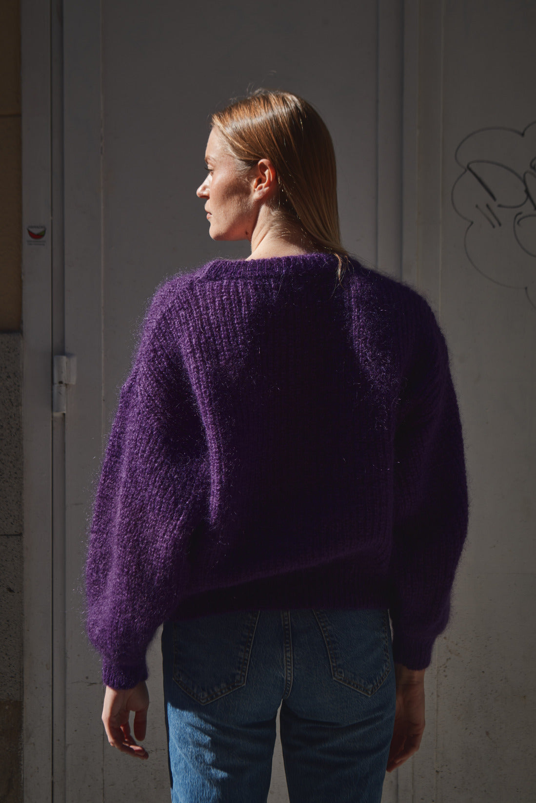 LUCIE Pull à manches chauve-souris en laine mohair - Violet
