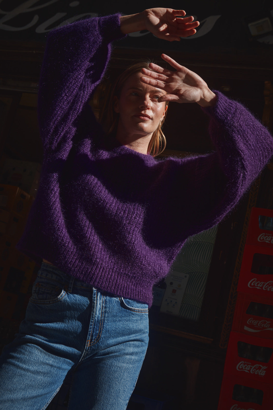 LUCIE Pull à manches chauve-souris en laine mohair - Violet