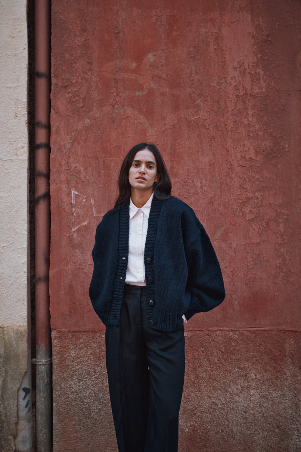 LUNA Cardigan chauve-souris en laine mérinos - Bleu marine