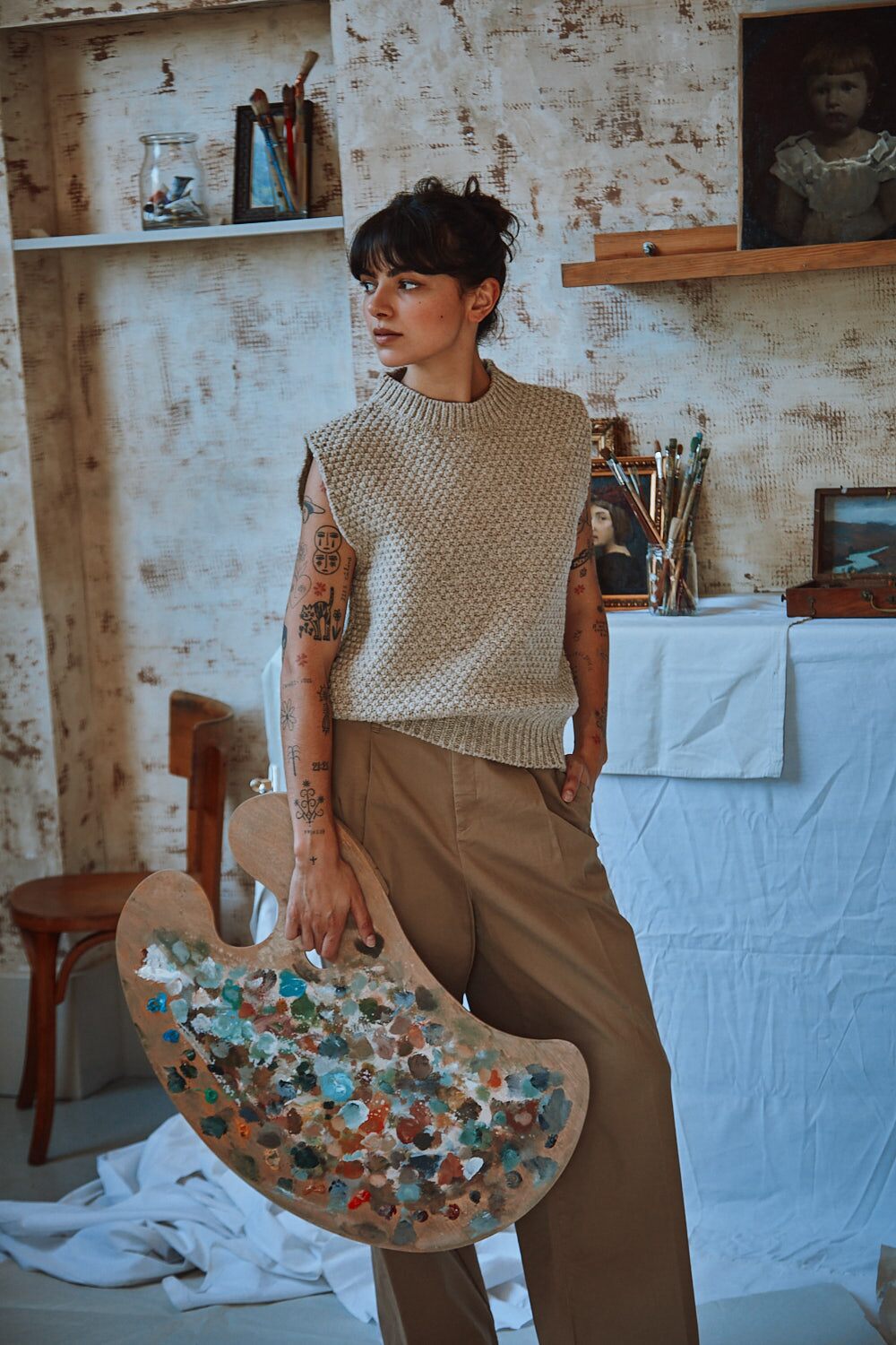 MAIA Pull sans manche en laine mérinos - Beige, 100% cruelty-free and sustainable knitwear- L'envers