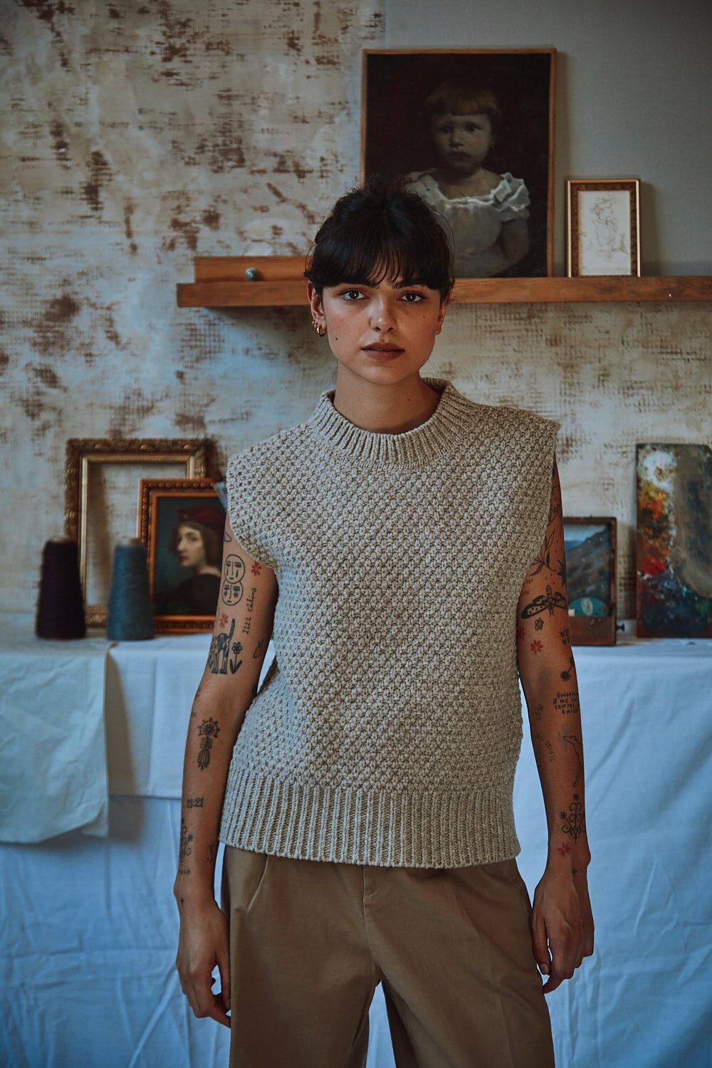 MAIA Pull sans manche en laine mérinos - Beige | L'Envers