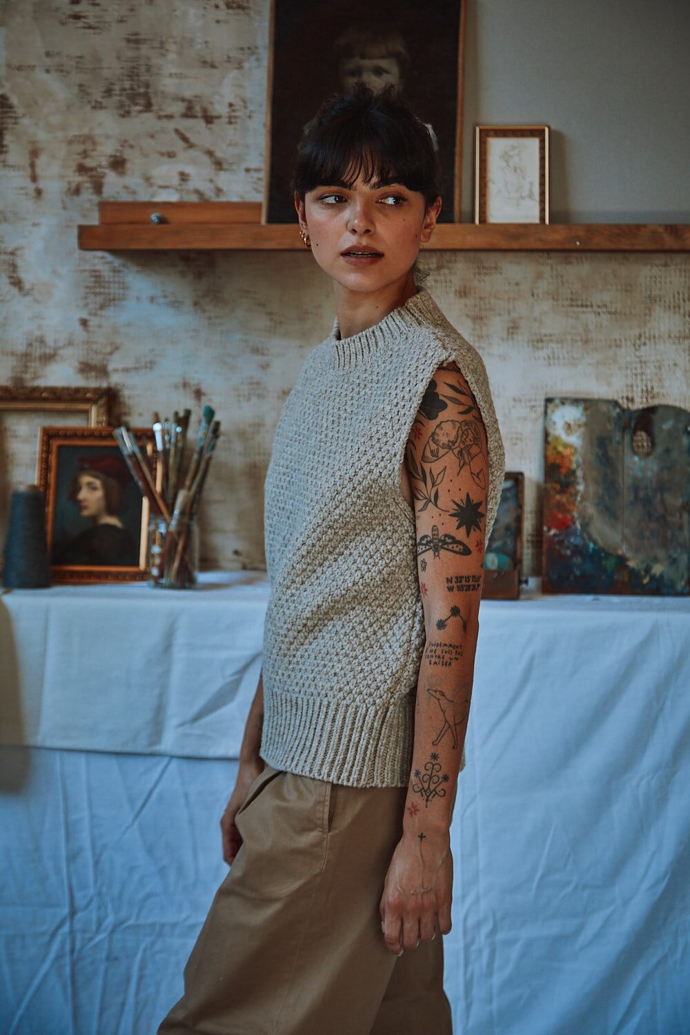 MAIA Pull sans manche en laine mérinos - Beige | L'Envers