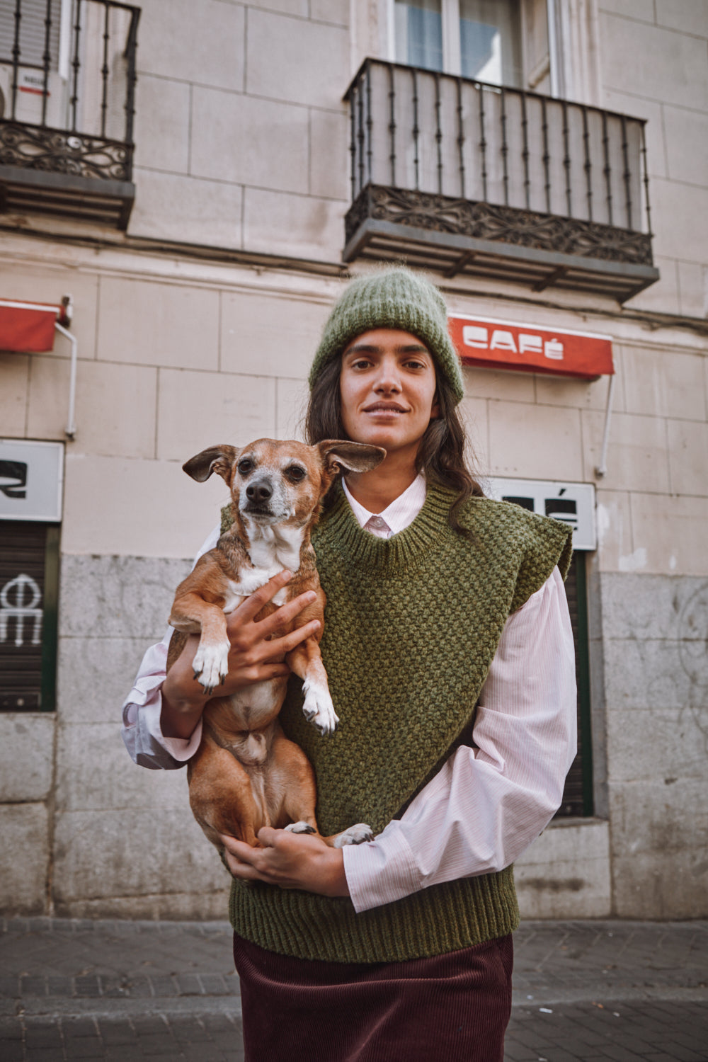 MAIA Pull sans manches en laine mérinos - Vert olive