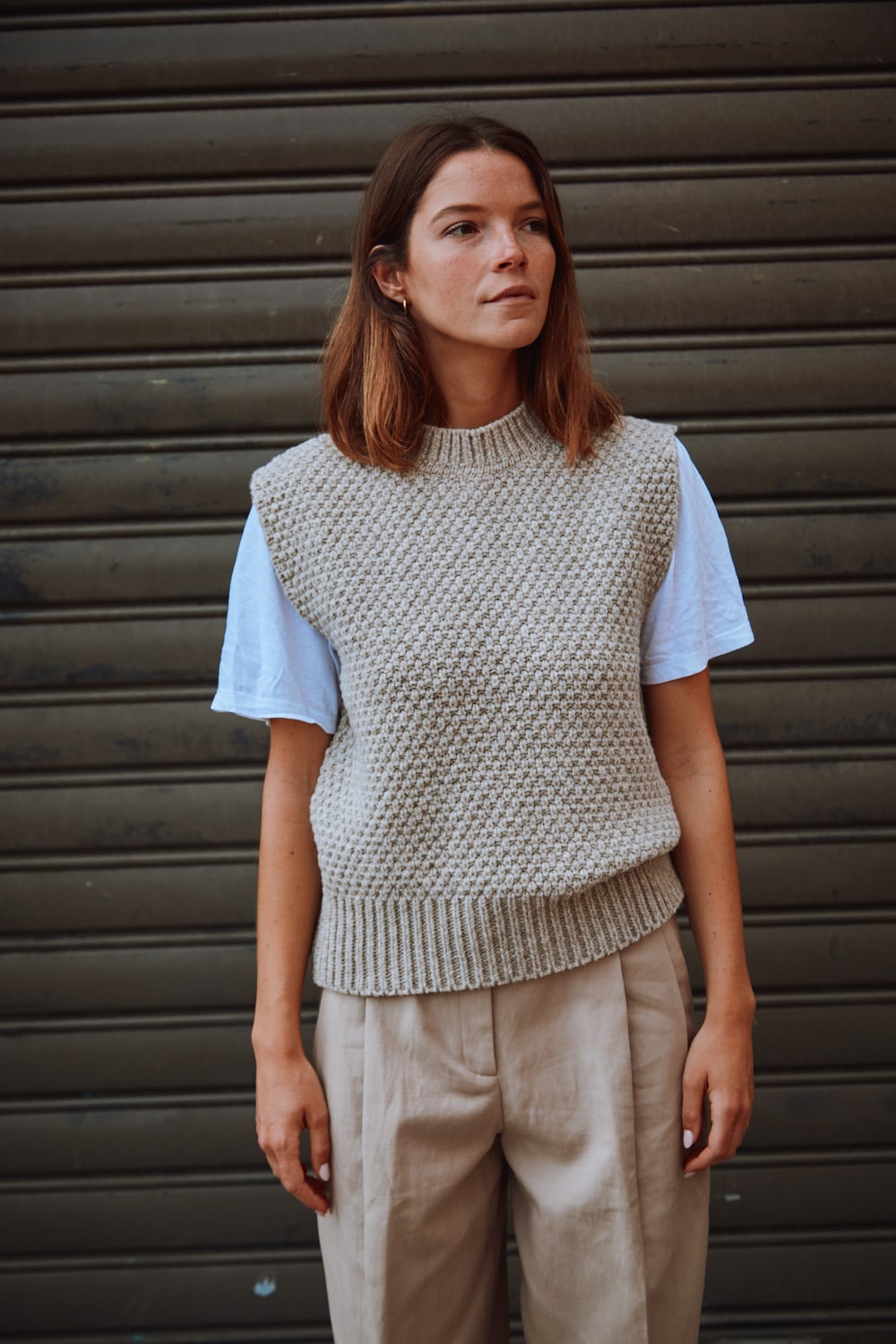 MAIA Pull sans manche en laine mérinos Beige L'Envers