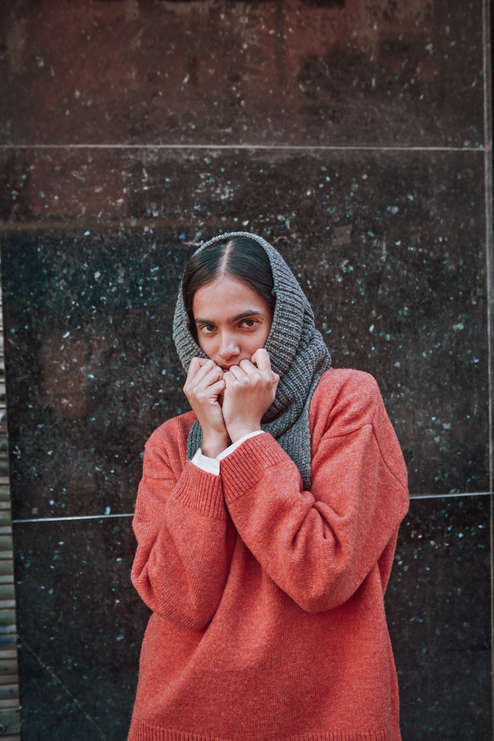 Capuche MARCELINA en laine mérinos - Gris cendré