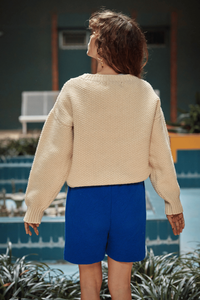 PAOLA Pull irlandais en laine mérinos - écru. 100% maille sans cruauté et durable - L'envers 