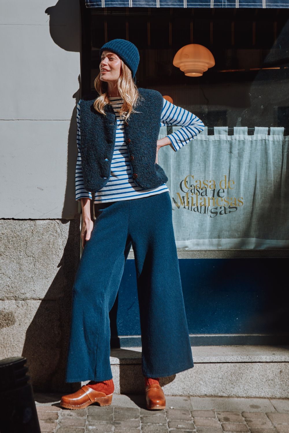 Gilet de berger LUCE en alpaga bouclé - Bleu marine