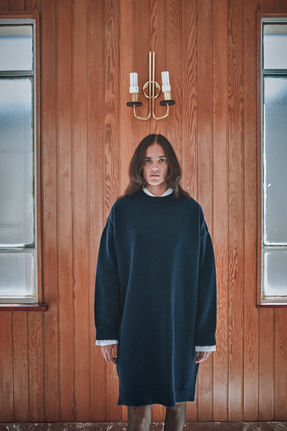 PERRINE Robe courte en laine mérinos - Bleu marine - L'Envers