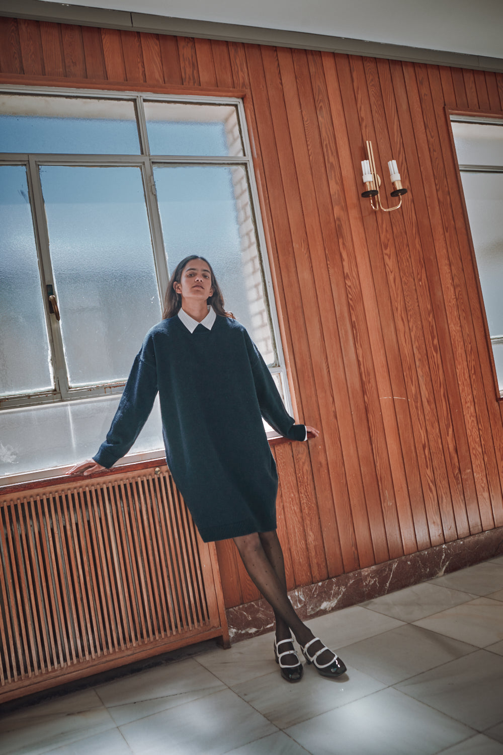 Robe pull PERRINE en laine mérinos - Bleu marine