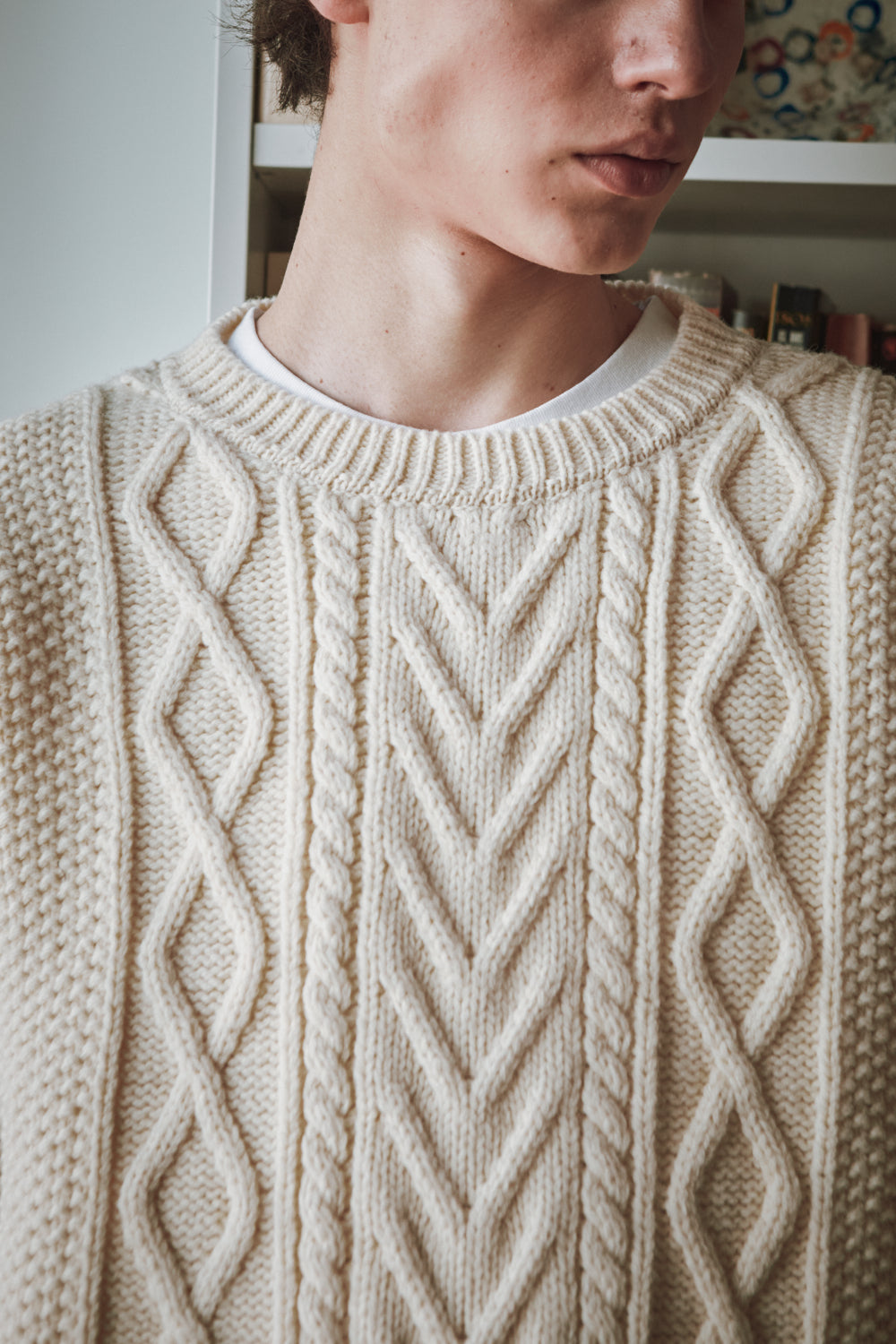Pull irlandais ROGER pour homme en laine mérinos - Blanc cassé