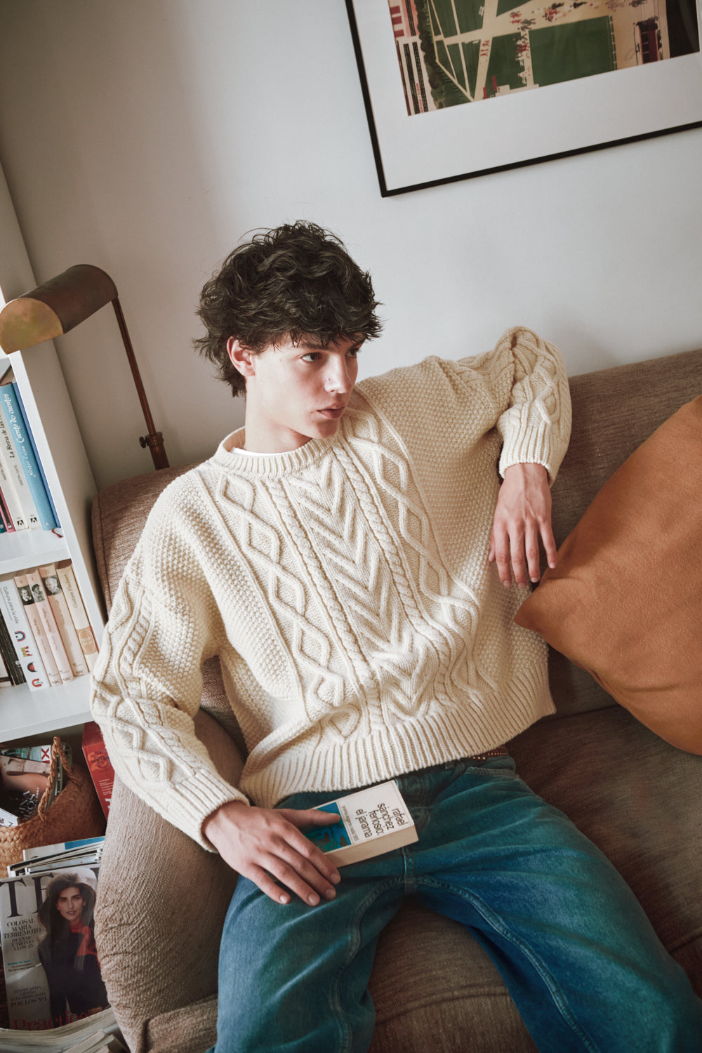 Pull irlandais ROGER pour homme en laine mérinos - Blanc cassé