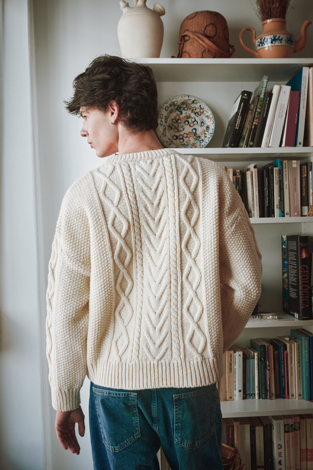 Pull irlandais ROGER pour homme en laine mérinos - Blanc cassé