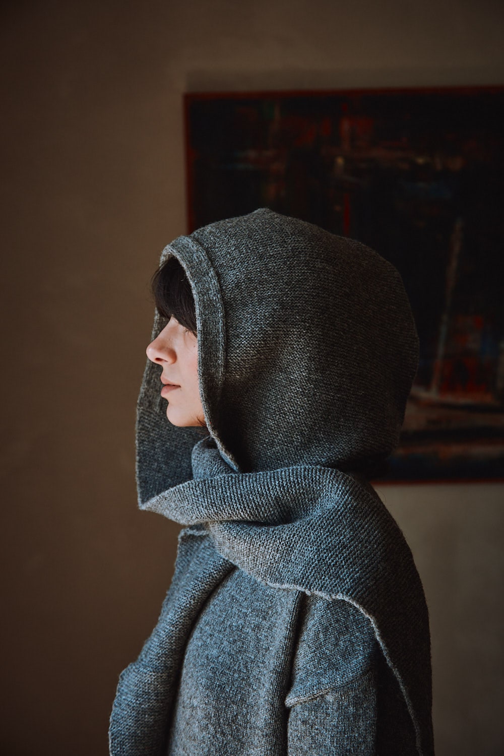  ROMANE 2 en 1 Écharpe -Bonnet en laine mérinos - Gris cendré - ROMANE Tricot 100% cruelty-free et durable - L'envers 