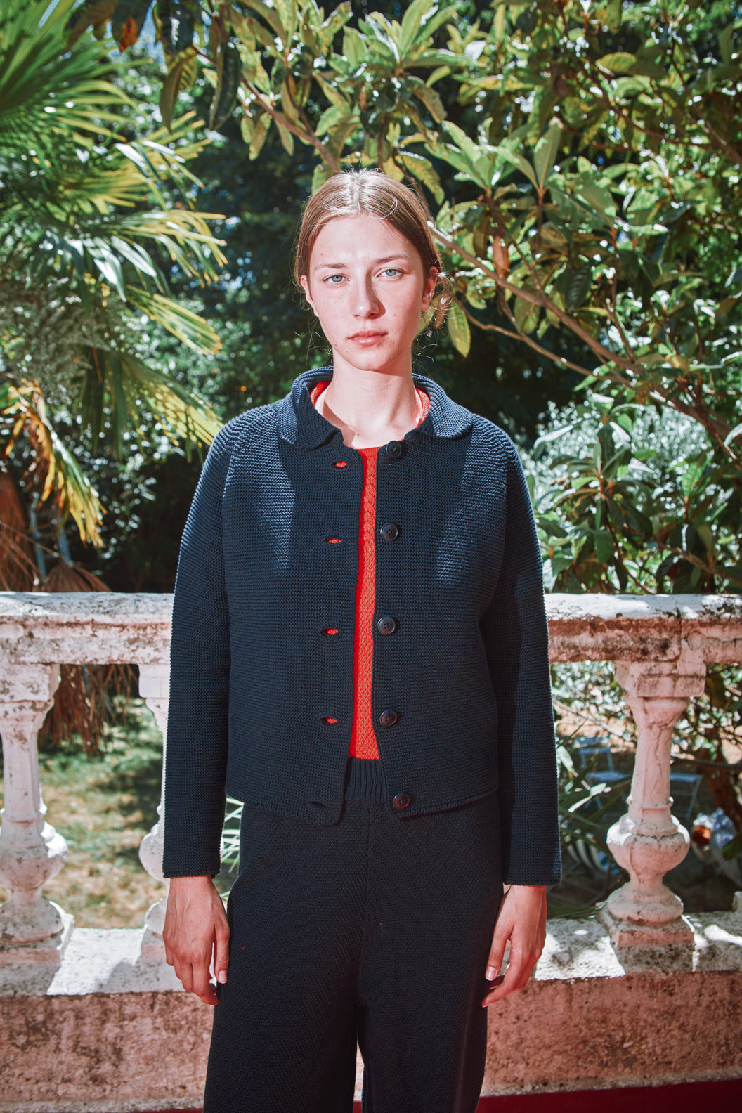 ROSA Veste au col Claudine en coton biologique - Bleu marine